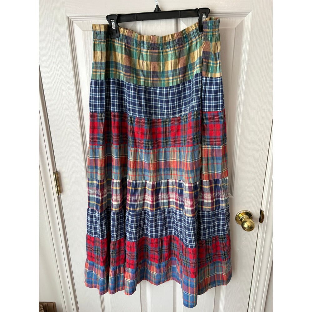 Carole Little Plaid Maxi Skirt Womens 14 Multi Good Tiered Patchwork Cotton - Picture 3 of 4
